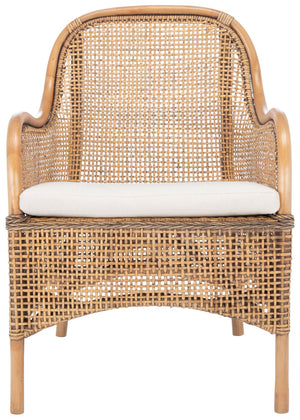 Safavieh Charlie Rattan Accent Chair – Handwoven Comfort With Curved Design For Bohemian-Inspired Spaces Dark Natural/White ACH6514A