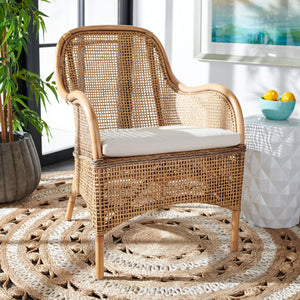 Safavieh Charlie Rattan Accent Chair – Handwoven Comfort With Curved Design For Bohemian-Inspired Spaces Dark Natural/White ACH6514A