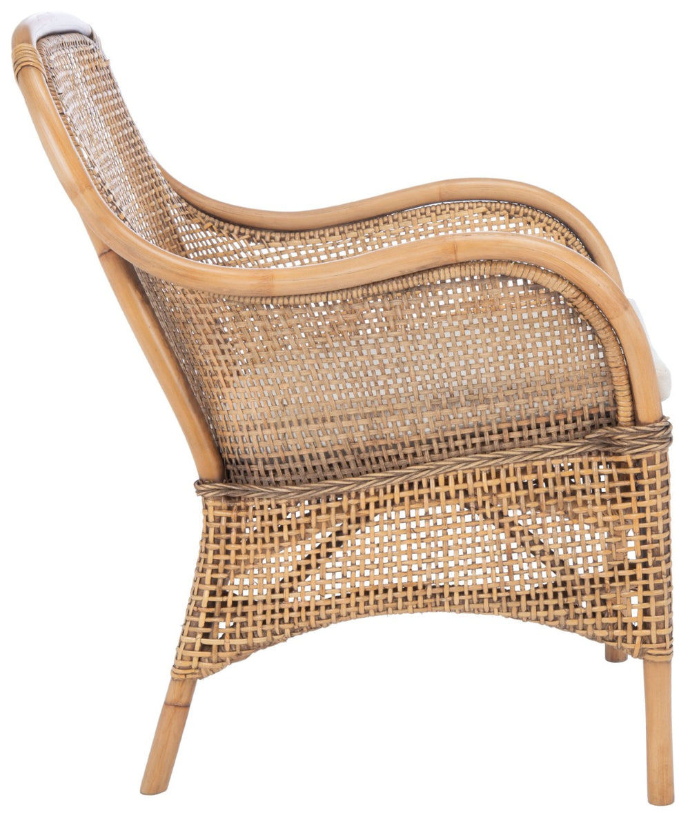 Safavieh Charlie Rattan Accent Chair – Handwoven Comfort With Curved Design For Bohemian-Inspired Spaces Dark Natural/White ACH6514A