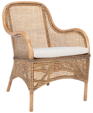 Safavieh Charlie Rattan Accent Chair – Handwoven Comfort With Curved Design For Bohemian-Inspired Spaces Dark Natural/White ACH6514A
