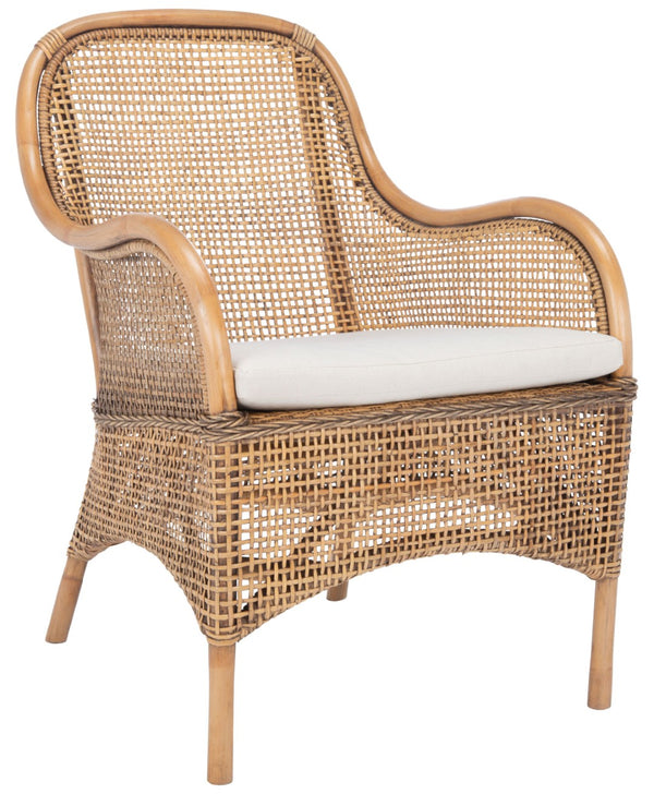 Safavieh Charlie Rattan Accent Chair – Handwoven Comfort With Curved Design For Bohemian-Inspired Spaces Dark Natural/White ACH6514A