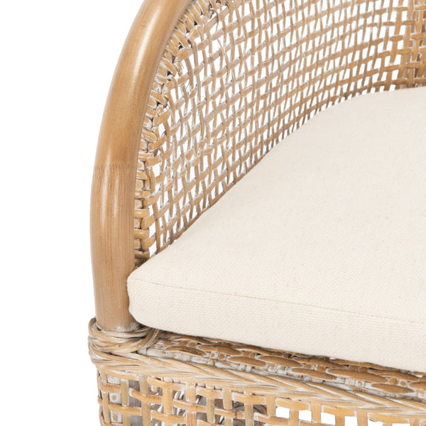 Safavieh Charlie Rattan Accent Chair – Handwoven Comfort With Curved Design For Bohemian-Inspired Spaces Grey White Wash/ White ACH6514B
