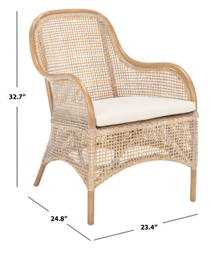 Safavieh Charlie Rattan Accent Chair – Handwoven Comfort With Curved Design For Bohemian-Inspired Spaces Grey White Wash/ White ACH6514B