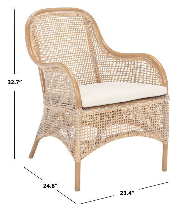 Safavieh Charlie Rattan Accent Chair – Handwoven Comfort With Curved Design For Bohemian-Inspired Spaces Grey White Wash/ White ACH6514B