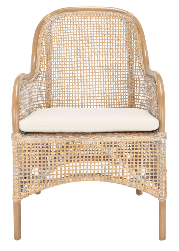 Safavieh Charlie Rattan Accent Chair – Handwoven Comfort With Curved Design For Bohemian-Inspired Spaces Grey White Wash/ White ACH6514B