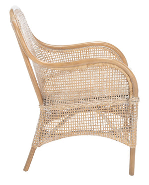 Safavieh Charlie Rattan Accent Chair – Handwoven Comfort With Curved Design For Bohemian-Inspired Spaces Grey White Wash/ White ACH6514B