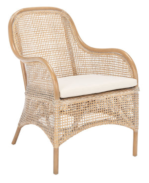 Safavieh Charlie Rattan Accent Chair – Handwoven Comfort With Curved Design For Bohemian-Inspired Spaces Grey White Wash/ White ACH6514B