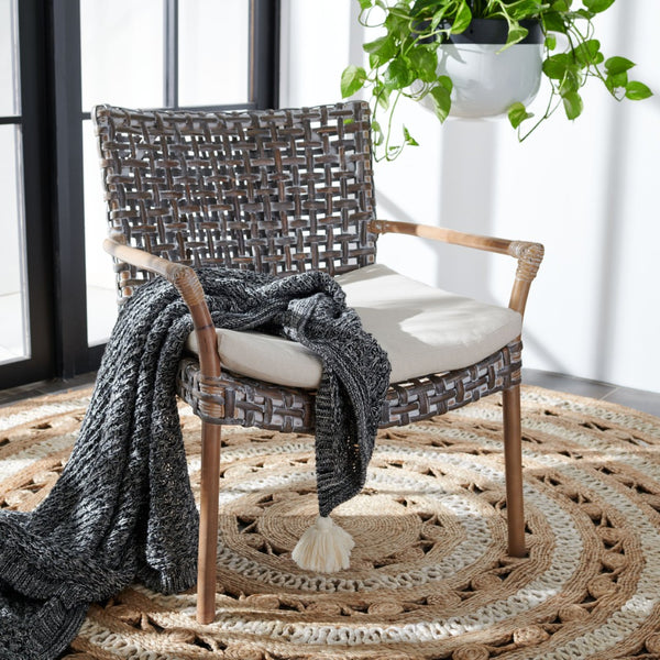 Safavieh Collette Coastal Rattan Accent Chair With Plush Cushion - Contemporary Design For Stylish Comfort Grey White Wash/ White ACH6515A