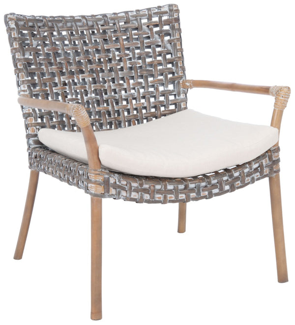 Safavieh Collette Coastal Rattan Accent Chair With Plush Cushion - Contemporary Design For Stylish Comfort Grey White Wash/ White ACH6515A