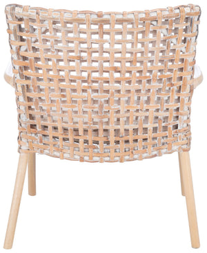 Safavieh Collette Coastal Rattan Accent Chair With Plush Cushion - Contemporary Design For Stylish Comfort Natural White Wash/ White ACH6515B