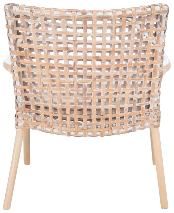 Safavieh Collette Coastal Rattan Accent Chair With Plush Cushion - Contemporary Design For Stylish Comfort Natural White Wash/ White ACH6515B
