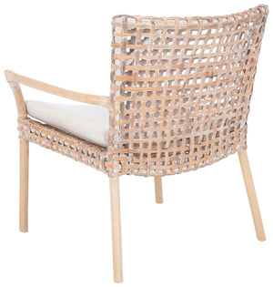 Safavieh Collette Coastal Rattan Accent Chair With Plush Cushion - Contemporary Design For Stylish Comfort Natural White Wash/ White ACH6515B