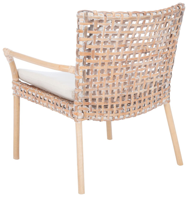 Safavieh Collette Coastal Rattan Accent Chair With Plush Cushion - Contemporary Design For Stylish Comfort Natural White Wash/ White ACH6515B