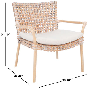 Safavieh Collette Coastal Rattan Accent Chair With Plush Cushion - Contemporary Design For Stylish Comfort Natural White Wash/ White ACH6515B
