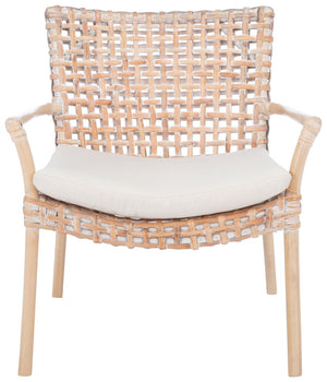 Safavieh Collette Coastal Rattan Accent Chair With Plush Cushion - Contemporary Design For Stylish Comfort Natural White Wash/ White ACH6515B