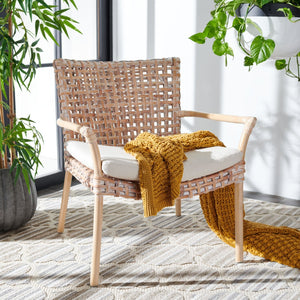 Safavieh Collette Coastal Rattan Accent Chair With Plush Cushion - Contemporary Design For Stylish Comfort Natural White Wash/ White ACH6515B