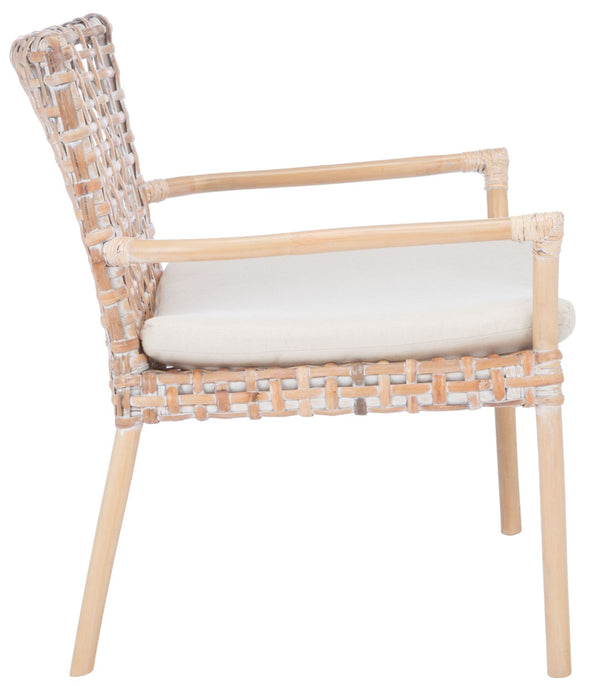 Safavieh Collette Coastal Rattan Accent Chair With Plush Cushion - Contemporary Design For Stylish Comfort Natural White Wash/ White ACH6515B