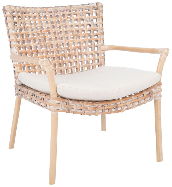 Safavieh Collette Coastal Rattan Accent Chair With Plush Cushion - Contemporary Design For Stylish Comfort Natural White Wash/ White ACH6515B