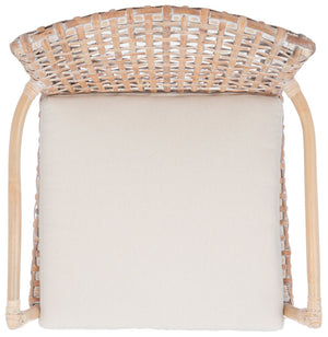 Safavieh Collette Coastal Rattan Accent Chair With Plush Cushion - Contemporary Design For Stylish Comfort Natural White Wash/ White ACH6515B