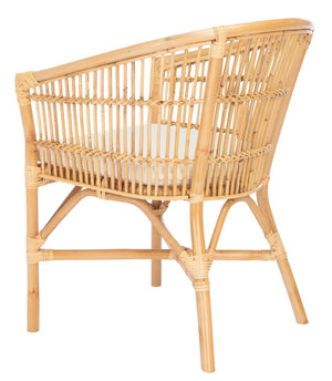 Safavieh Olivia Rattan Accent Chair – Coastal Charm & Comfort With Sculpted Barrel Design For Modern Spaces Natural/White ACH6516A