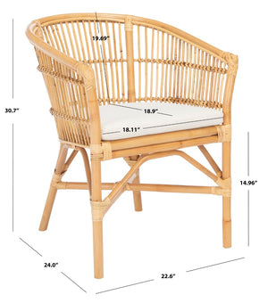Safavieh Olivia Rattan Accent Chair – Coastal Charm & Comfort With Sculpted Barrel Design For Modern Spaces Natural/White ACH6516A