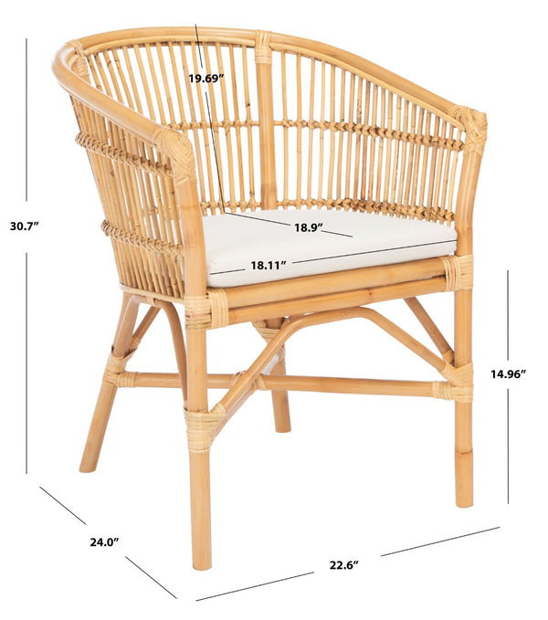 Safavieh Olivia Rattan Accent Chair – Coastal Charm & Comfort With Sculpted Barrel Design For Modern Spaces Natural/White ACH6516A