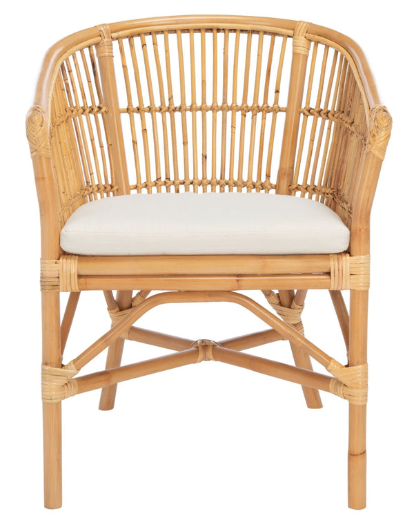 Safavieh Olivia Rattan Accent Chair – Coastal Charm & Comfort With Sculpted Barrel Design For Modern Spaces Natural/White ACH6516A