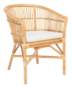 Safavieh Olivia Rattan Accent Chair – Coastal Charm & Comfort With Sculpted Barrel Design For Modern Spaces Natural/White ACH6516A
