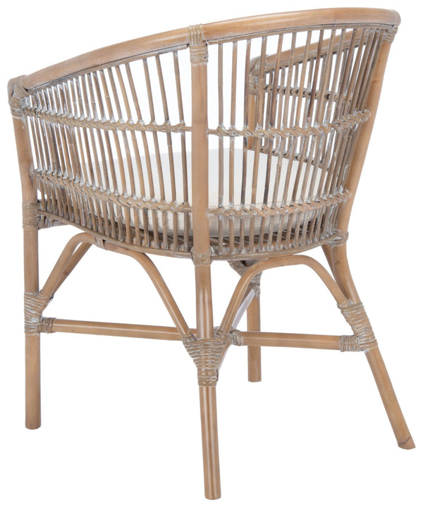 Safavieh Olivia Rattan Accent Chair – Coastal Charm & Comfort With Sculpted Barrel Design For Modern Spaces Grey White Wash/ White ACH6516B