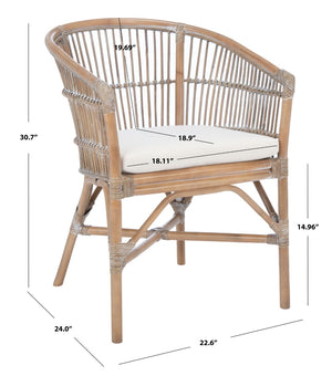 Safavieh Olivia Rattan Accent Chair – Coastal Charm & Comfort With Sculpted Barrel Design For Modern Spaces Grey White Wash/ White ACH6516B