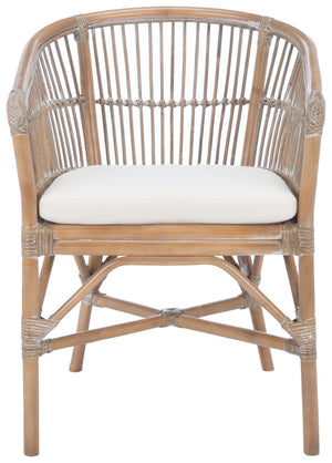Safavieh Olivia Rattan Accent Chair – Coastal Charm & Comfort With Sculpted Barrel Design For Modern Spaces Grey White Wash/ White ACH6516B