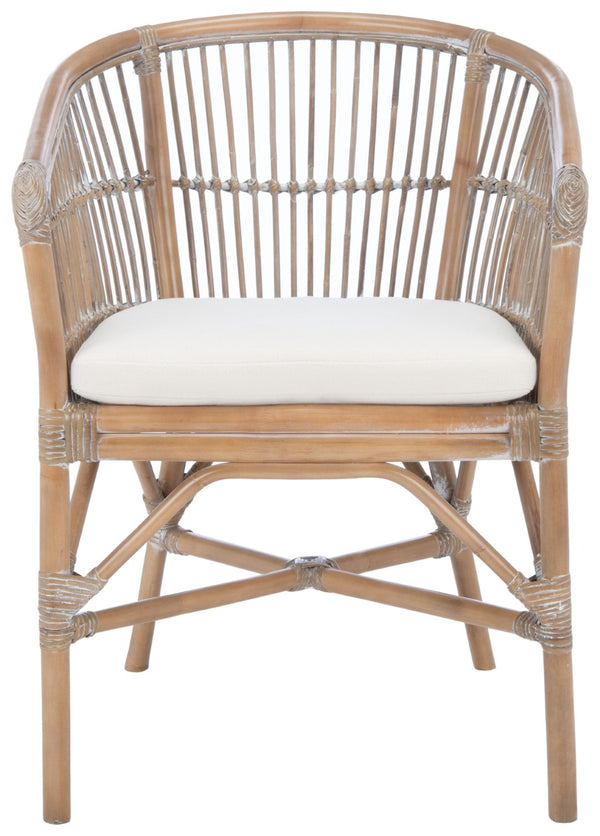 Safavieh Olivia Rattan Accent Chair – Coastal Charm & Comfort With Sculpted Barrel Design For Modern Spaces Grey White Wash/ White ACH6516B