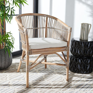 Safavieh Olivia Rattan Accent Chair – Coastal Charm & Comfort With Sculpted Barrel Design For Modern Spaces Grey White Wash/ White ACH6516B
