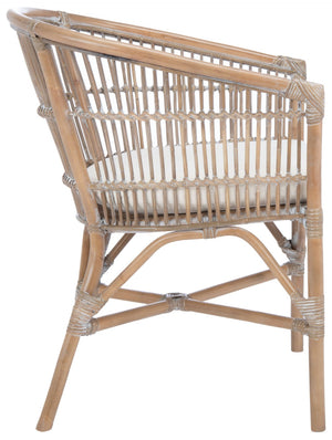 Safavieh Olivia Rattan Accent Chair – Coastal Charm & Comfort With Sculpted Barrel Design For Modern Spaces Grey White Wash/ White ACH6516B