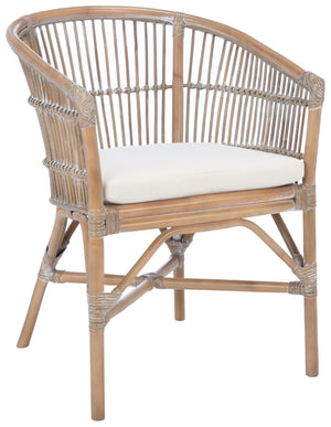 Safavieh Olivia Rattan Accent Chair – Coastal Charm & Comfort With Sculpted Barrel Design For Modern Spaces Grey White Wash/ White ACH6516B