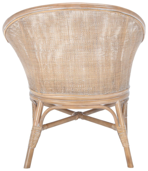 Safavieh Dustin Coastal Rattan Accent Chair With Plush Cushion For Relaxed Seaside-Inspired Living Spaces Grey White Wash/ White ACH6517A