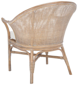 Safavieh Dustin Coastal Rattan Accent Chair With Plush Cushion For Relaxed Seaside-Inspired Living Spaces Grey White Wash/ White ACH6517A