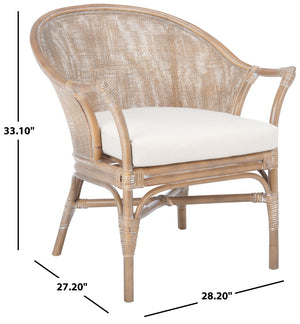 Safavieh Dustin Coastal Rattan Accent Chair With Plush Cushion For Relaxed Seaside-Inspired Living Spaces Grey White Wash/ White ACH6517A