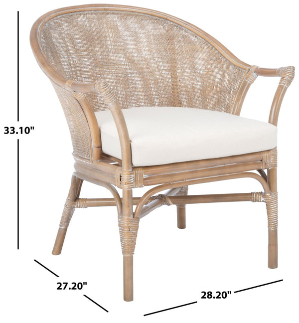 Safavieh Dustin Coastal Rattan Accent Chair With Plush Cushion For Relaxed Seaside-Inspired Living Spaces Grey White Wash/ White ACH6517A