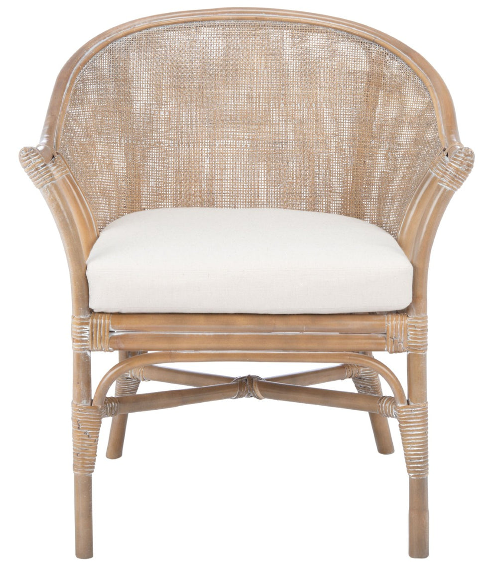 Safavieh Dustin Coastal Rattan Accent Chair With Plush Cushion For Relaxed Seaside-Inspired Living Spaces Grey White Wash/ White ACH6517A