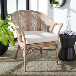 Safavieh Dustin Coastal Rattan Accent Chair With Plush Cushion For Relaxed Seaside-Inspired Living Spaces Grey White Wash/ White ACH6517A