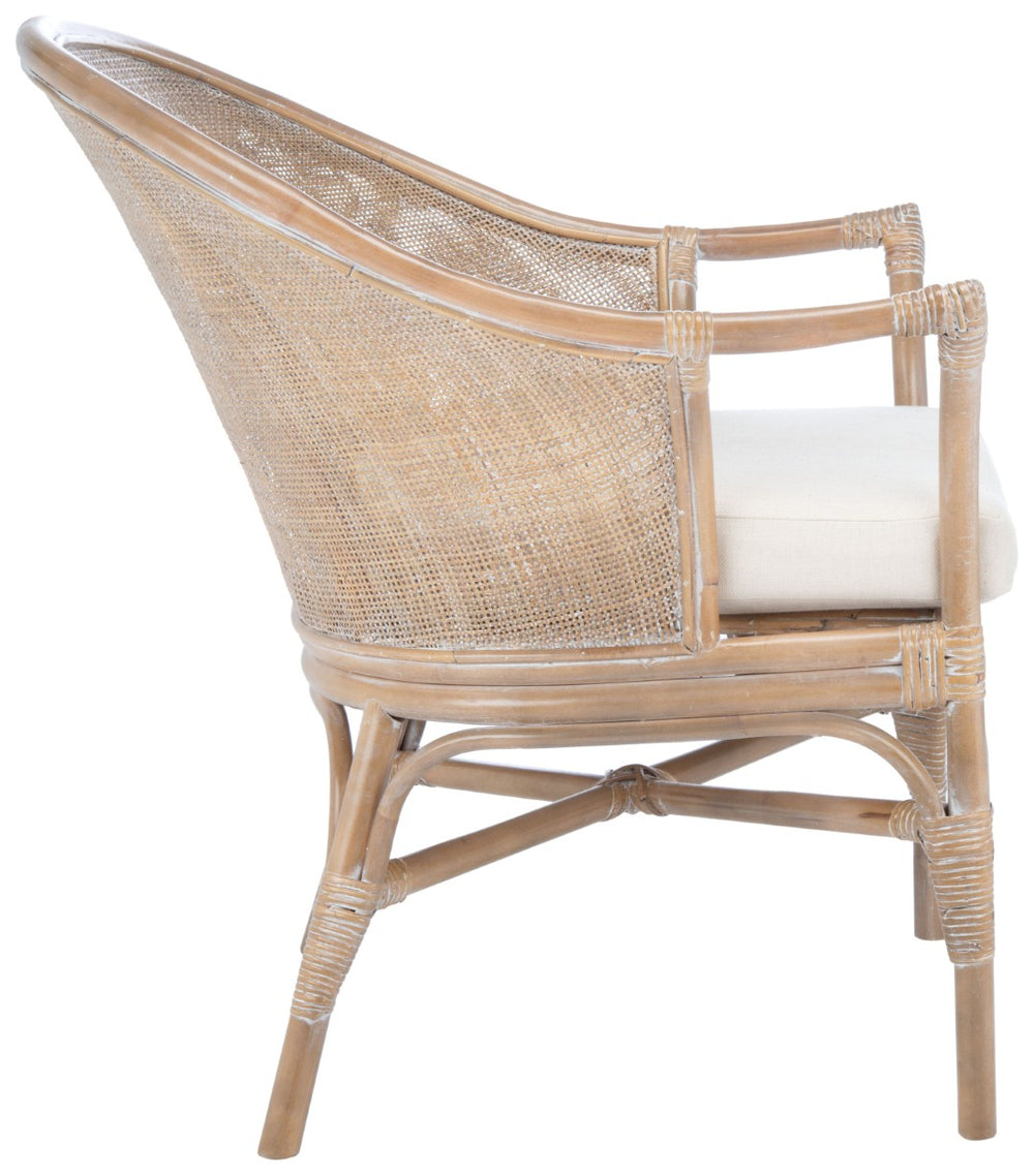Safavieh Dustin Coastal Rattan Accent Chair With Plush Cushion For Relaxed Seaside-Inspired Living Spaces Grey White Wash/ White ACH6517A