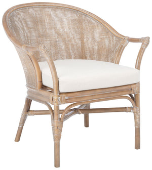 Safavieh Dustin Coastal Rattan Accent Chair With Plush Cushion For Relaxed Seaside-Inspired Living Spaces Grey White Wash/ White ACH6517A