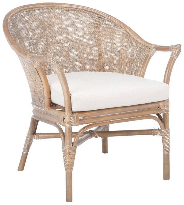 Safavieh Dustin Coastal Rattan Accent Chair With Plush Cushion For Relaxed Seaside-Inspired Living Spaces Grey White Wash/ White ACH6517A
