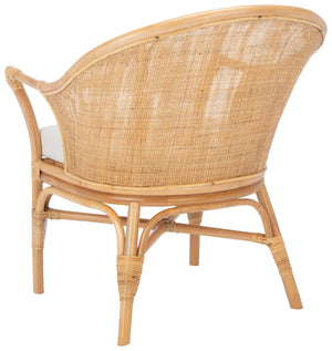 Safavieh Dustin Coastal Rattan Accent Chair With Plush Cushion For Relaxed Seaside-Inspired Living Spaces Natural/White ACH6517B