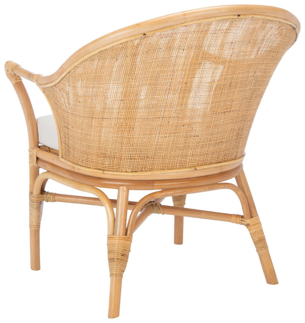 Safavieh Dustin Coastal Rattan Accent Chair With Plush Cushion For Relaxed Seaside-Inspired Living Spaces Natural/White ACH6517B