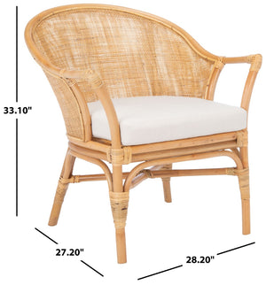 Safavieh Dustin Coastal Rattan Accent Chair With Plush Cushion For Relaxed Seaside-Inspired Living Spaces Natural/White ACH6517B