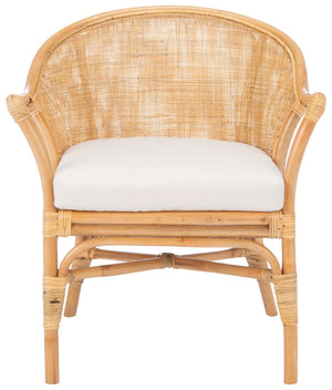 Safavieh Dustin Coastal Rattan Accent Chair With Plush Cushion For Relaxed Seaside-Inspired Living Spaces Natural/White ACH6517B