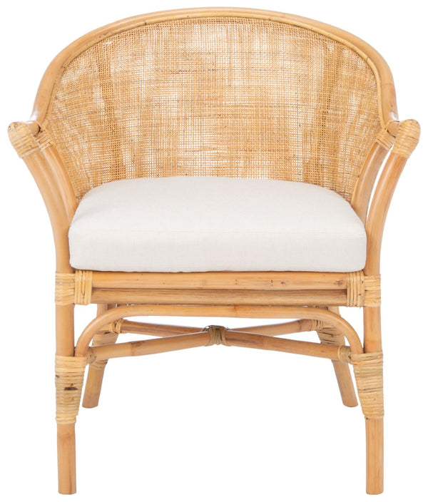Safavieh Dustin Coastal Rattan Accent Chair With Plush Cushion For Relaxed Seaside-Inspired Living Spaces Natural/White ACH6517B