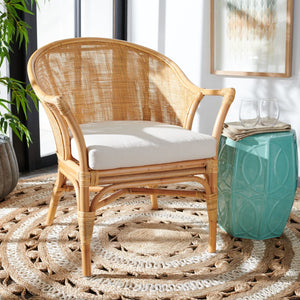Safavieh Dustin Coastal Rattan Accent Chair With Plush Cushion For Relaxed Seaside-Inspired Living Spaces Natural/White ACH6517B